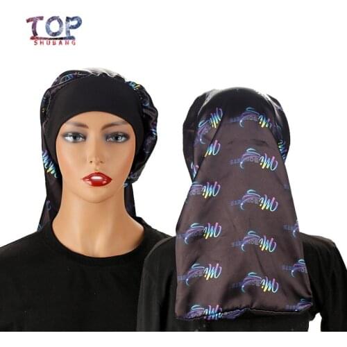 Custom Full Logo Silk Long Bonnet Women Silky Bonnet High Elastic Band Hair Cover Comfortable Night Sleep Bonnet