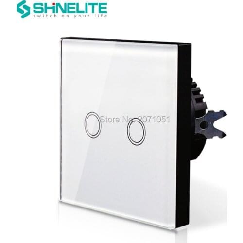 Shinelite White Crystal Glass Switch Panel, EU Standard,smart Touch 2 Gang 1 Way Switch