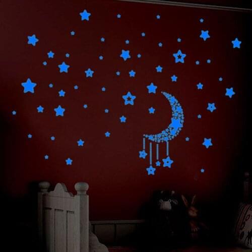 Luminous Moon 3D Wall Sticker For A Set Kids Bedroom Fluorescent Glow In The Dark Stars Wall Stickers in the dark Wall Stickers