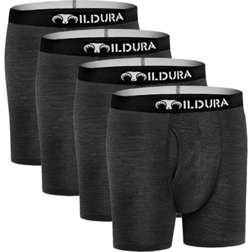 100% Merino Wool Men Merino Wool Underwear 4-Pack Man Boxer Underpants Soft Moisture Wicking Quick Dry Breathable Size S-2XL