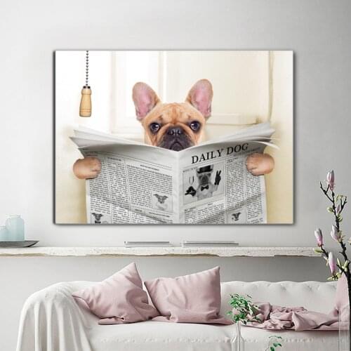 Toilet Decor Wall Art Cute Dog Canvas Painting Animal Posters and Prints Wall Pictures for Nursey Kitchen Kids Room Decoration