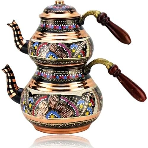 Turkish Copper Handmade Hand Painting Tea Pot Hand Crafted Engraved Hammered Kitchen Decor Rose Tea Kettle Gift New Home