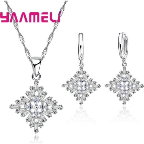 Top Quality Clear Cubic Zirconia 925 Silver Jewelry Necklace Earring Set Rhinestone Made with Austrian Crystals Jewelry