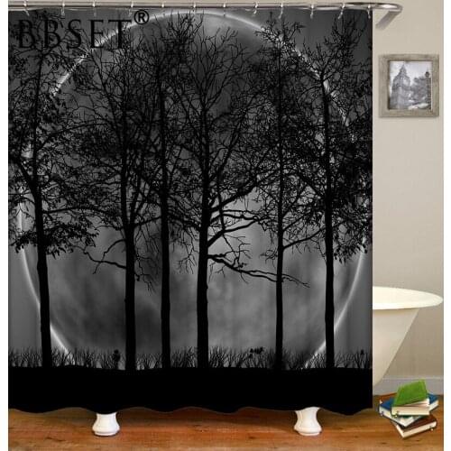 Top Quality Shower Curtain Woods Under The Full Moon Pattern Waterproof Multi-size Cortina De Bano Bathroom Decor with Hooks