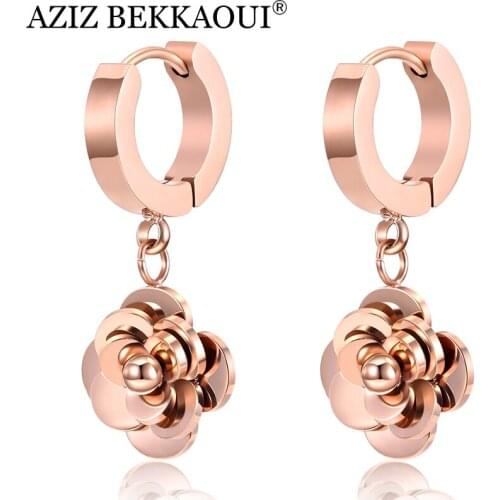 AZIZ BEKKAOUI Fashion Rose Gold Flower Earrings for Women 316L Stainless Steel Earrings Statement Party Jewelry Gift