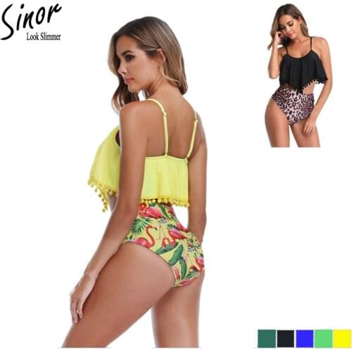 [FREE SHIPPING] 2019 New style high-waisted-flounced swimsuit Womens European and American-style bikini swimsuit