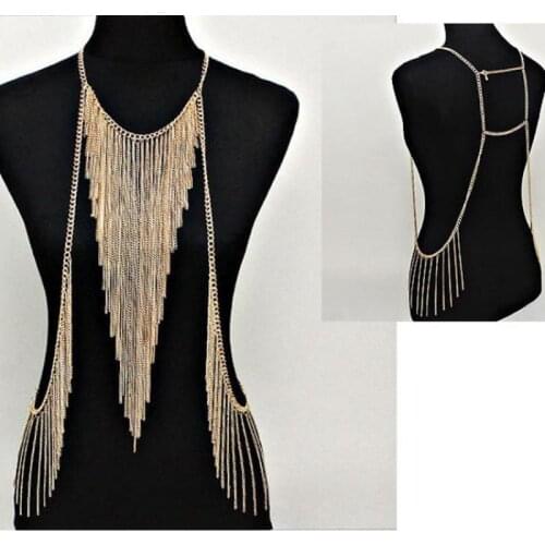 New Simple Women Gold Multilayer Chian Tassel Chain Necklace Body Jewelry Bodychain Long Necklace Collier Beach Jewelry