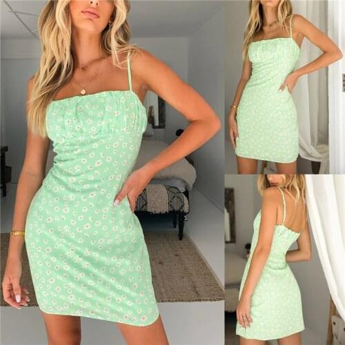 2021 Fashion Trend Women Backless Floral Print Dress Stylish Sleeveless Square Neck Fitting Summer Casual Holiday Mini Dress