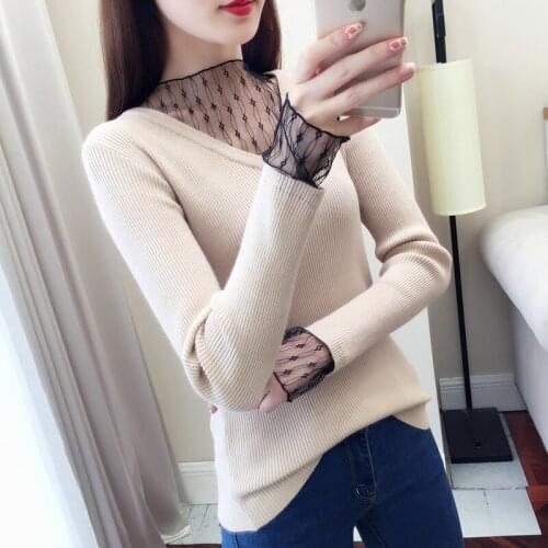 2020 OHCLOTHING V-neck lace screen yarn stitching sweater Pullover spring dress