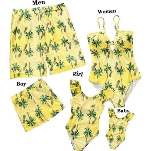 2021 Swimsuit Family Beach Tropical Leaf Print Swimwear Family Mother and daughter Baby Swimsuit Kids Family