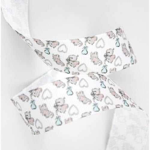 7/8" white cartoon elephant printed grosgrain ribbon 22mm 10 yards decorative ribbons gift wrap band