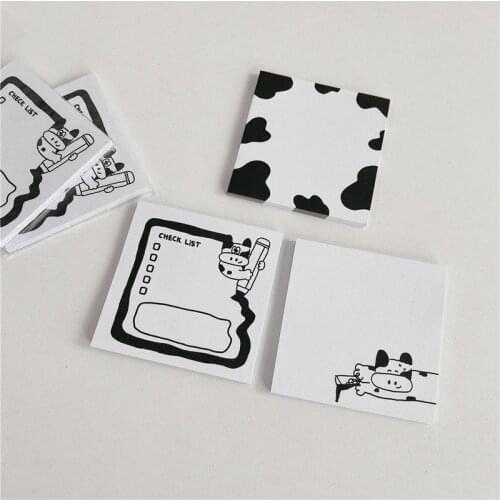 Korean Ins Cartoon Cute Cow Speckle Memo Pad Black White Student Mini Notes Kawaii Check List Message Paper Stationery 50 Sheets