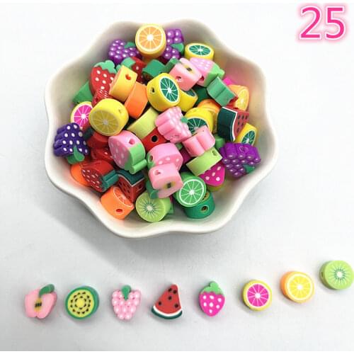 30pcs 10mm Smiling Face/Heart/Fruit/Flowers Beads Polymer Clay Spacer Loose Beads for Jewelry Making DIY Accessories #25