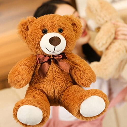 Baby Bear Plush Toy Cute Stuffed Animal Doll with Satin Bow Tie Birthday Gift for Adults Children 35cm