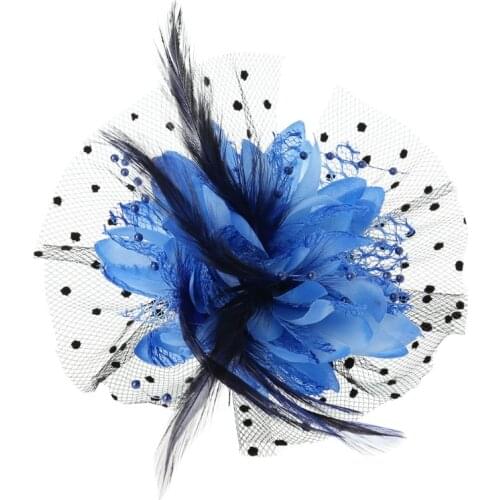 Women Bridal Mesh Bow Feather Beads Wedding Fascinator Dot Veil Hair Clip Brooch 62KE