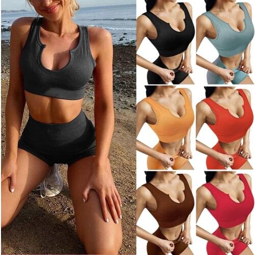 KIWI RATA Yoga Outfit for Women Seamless 2 Piece Workout Yoga Shorts Gym High Waist Leggings with Sport Bra Set Tops
