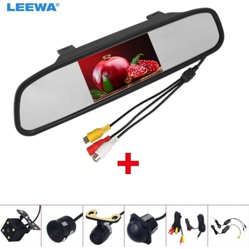LEEWA 4.3" LCD TFT Rearview Mirror Monitor With Rear View Parking Backup Camera Video System 2.4G Wireless & Cigarette Lighter