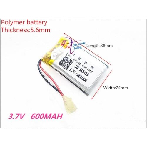 562438 3.7V 600mAh Lithium Polymer LiPo Rechargeable Battery ion cells For Mp3 Mp4