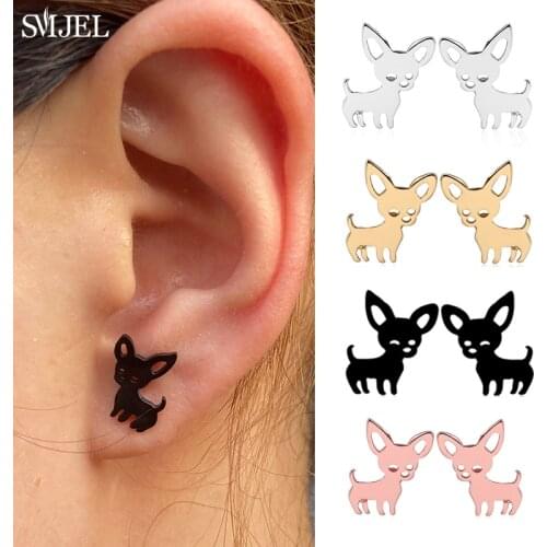 Small Stainless Steel Chihuahua Dog Earrings For Women Child Fashion Earings Jewelry Black Dog Paw Earrings Pendientes Studs