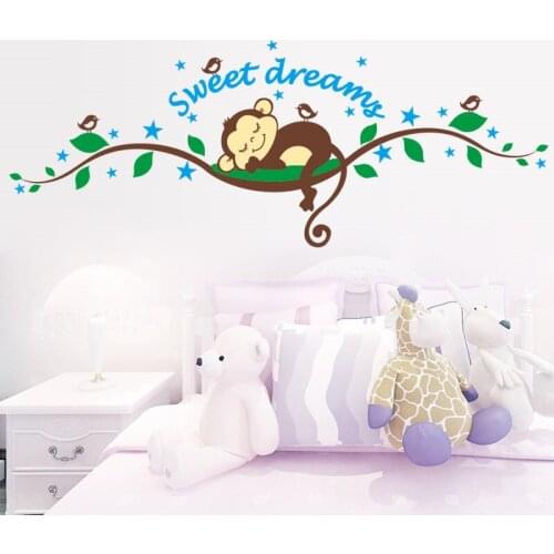 Sweet Dreaming Sleeping monkey on the trees wall stickers for kids rooms 1203 wall decal Mural Kids Nursery Bedroom Decoration