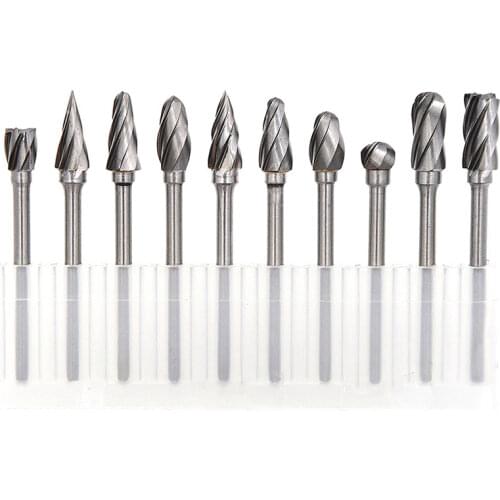 Aluminum Cut Tungsten Carbide Rotary Burr Set Metal Carving Drilling Polishing Bits with 1/8"(3 mm) Shank for Die Grinder 10pcs