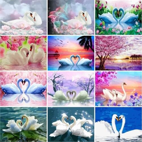 AZQSD Oil Painting By Numbers Swan DIY Canvas Painting Kits Unique Gift Paint By Number Animal Canvas Painting Kits Wall Art
