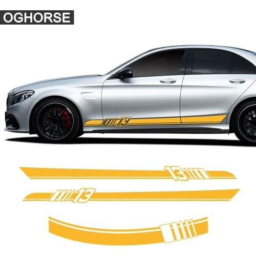 3 Pcs Car Door Side Stripes Skirt Skirt Stickers Hood Decal For Mercedes Benz C Class W205 C63 AMG C43 C200 C180 Accessories
