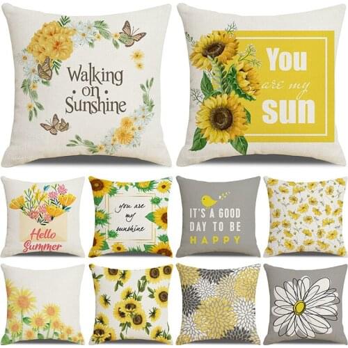 Nordic Sunflower Print Pillowcase Cushion Cover 45*45 Sofa Cushions Pillow Cases Cotton Linen Home Decor Pillow Covers KD-0695