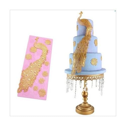 New arrival 100% Food grade Lace Cake tools Hot sale 3D Peacock Lace Silicone mold fondant cake decorating tools