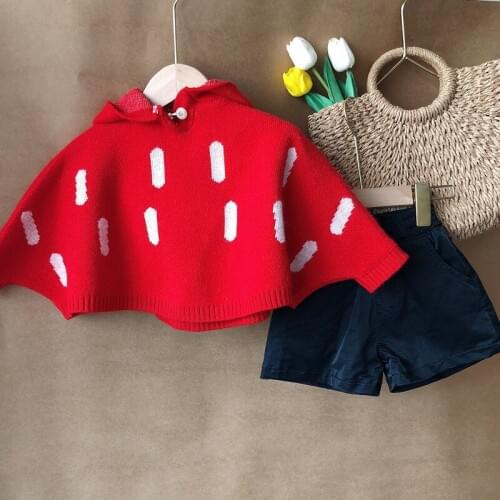 Toddler Girls Sweaters Autumn Winter Kids Loose Hooded Bat Sleeve Sweater Knit Pullover Sweater for Girls Baby New Year Clothes