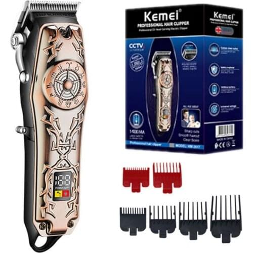 Original kemei professional adjustable electric hair clipper barber shop LCD display fading blending hair trimmer beard haircut