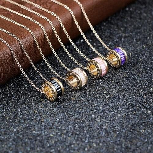 Rome Number Crystal Necklace Titanium steel Gold color girls Neck collarbone chain necklace