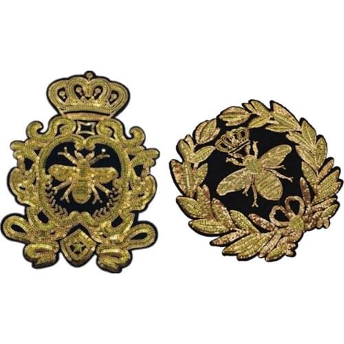 Bee Crown Wreath Sequin Embroidered Sew On Patch DIY Fashion Applique Craft