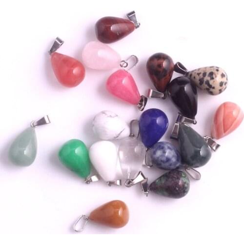 Wholesale 50pcs Natural Stone Rhodonite Rubys zoisite Water Drop Pendant Teardrop Charm Necklace Jewelry Making Free Shipping
