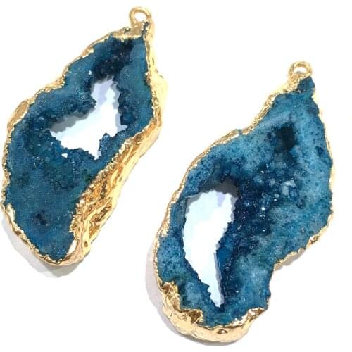 Fashion Natural Blue Quartz Crystal Stone Pendants Agates Druzy Charms Pendant for DIY Necklace Jewelry Making Gifts for Women