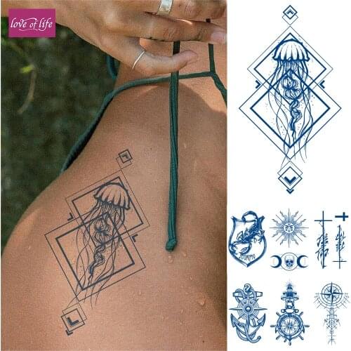 Semi Permanent Tattoos Sticker Lasting 1-2 Weeks , Jellyfish Henna Temporary Tattoos for Adult Women Girls