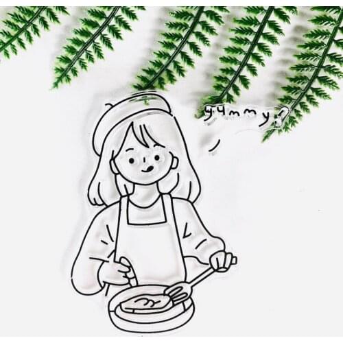 10*10 Lovely Cooking Girl Transparent Clear Stamps Seal for DIY Scrapbooking Photo Album Decorative Clear Stamp Sheet