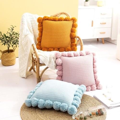 Nordic Knitted Throw Pillow Case With Ball Cushion Cover Office Waist Pillow Case home decoration Sofa Accessories Solid color