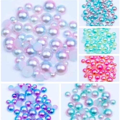 Mixed 3456mm 500pcs RainBow Color Half Round Pearls Flatback Imitation Craft DIY Wedding Dresses DIY Nail Decorations