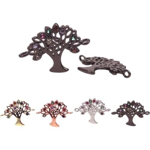 Mixed Color Micro Pave Colorfuls CZ Life Tree Connector Charms For Jewelry Making DIY Women Bracelet Accessories 10Pcs