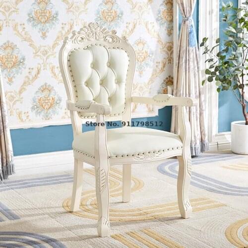 European style chair solid wood backrest bedroom girl home leather net red makeup stool dressing table modern lounge chair