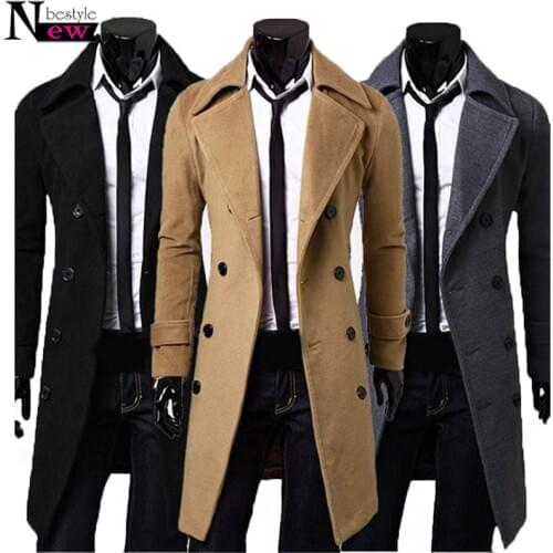 2019 New Fashion Men Trench Coat Winter Long Jacket Stylish Double Breasted Windproof Slim Trench Coat Handsome Overcoat Outwear