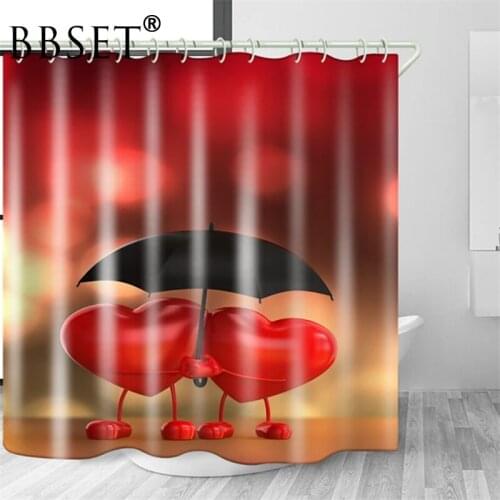 High Quality Shower Curtain Two Hearts Hugging Under An Umbrella Pattern Waterproof Multi-size Cortina De Bano Bathroom Decor