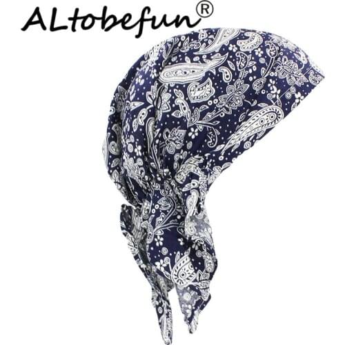ALTOBEFUN Lady Rural Caps Classical Girl Bandanas Women Hip-hop Stretchy Turban Cap Female Headwear Chemo Hat Polyester BD010