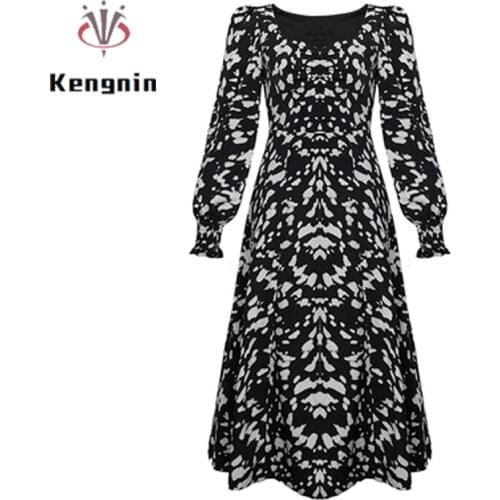 2021 Autumn Womens Tunic Dresses Loose Oversized 4XL Female Robe Black Dress Print Floral Bohemian Lady Vestidos Dresses KE1748