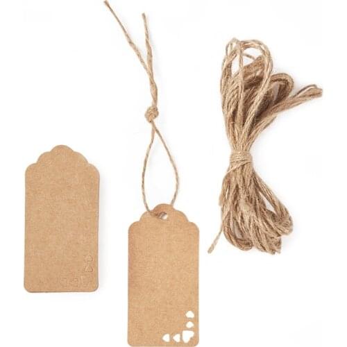 100pcs/bag 9x4.5cm BurlyWood Jewelry Display Kraft Blank Paper Price Tags with Hemp Rope Gift Cards Label Hang Tag