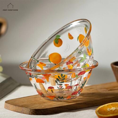 320/600ml Tableware Flower Glass Bowl Transparent Kitchen Bowl For Salad Cereal Soup Microwave Oven Restaurant Noodle Bowls