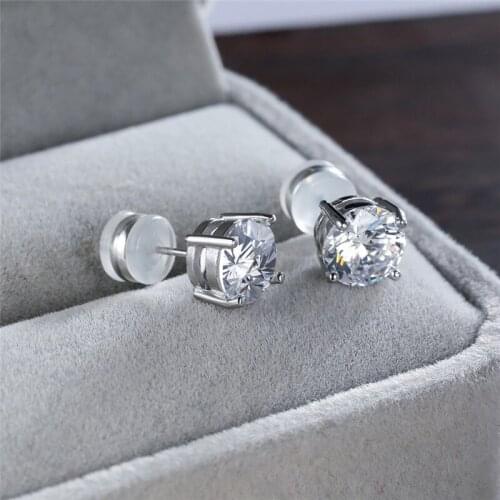 8MM Round Stone White Zircon Earrings Blue Green Crystal Stud Earrings For Women Wedding Jewelry Vintage Silver Color Earrings
