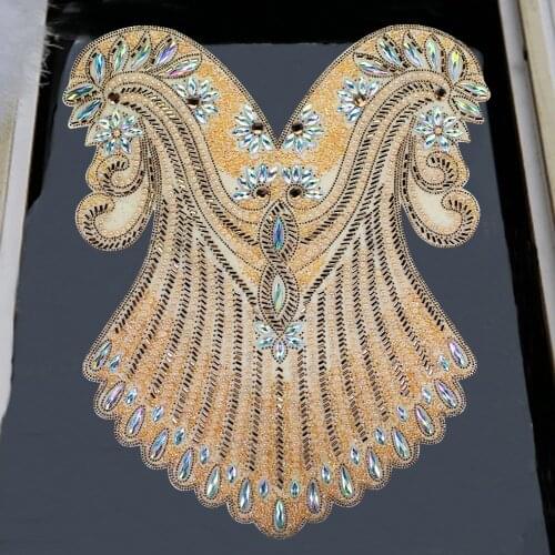 Handmade 1Pc Beads Patches Waist Large Rhinestone Appliques Iron on Patches for Wedding Dress Evening Gown Sewing Accessories