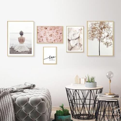 Balleay Art Love Poster Naked Girl Canvas Painting Beach Black And White Posters And Prints Wall Art Nordic Picture Rose Picture